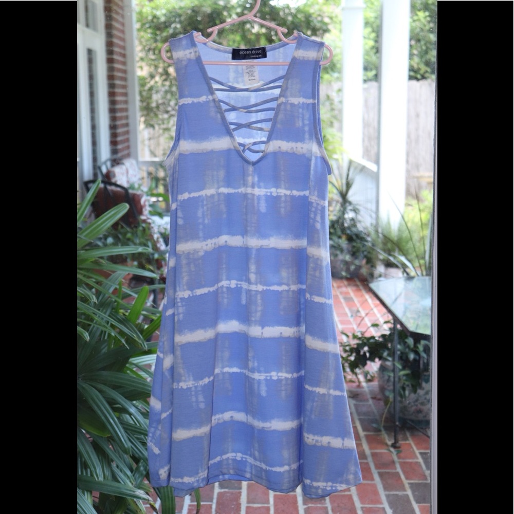 OCEAN DRIVE TYE DYED BLUE AND WHITE SWING DRESS